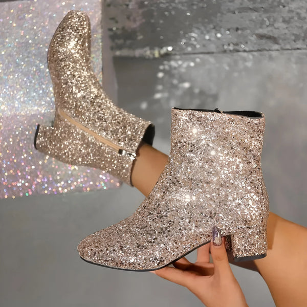 Shiny High Heel Ankle Boots for Women