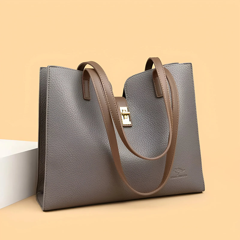 Textured Leather Tote Bag with Front Clasp