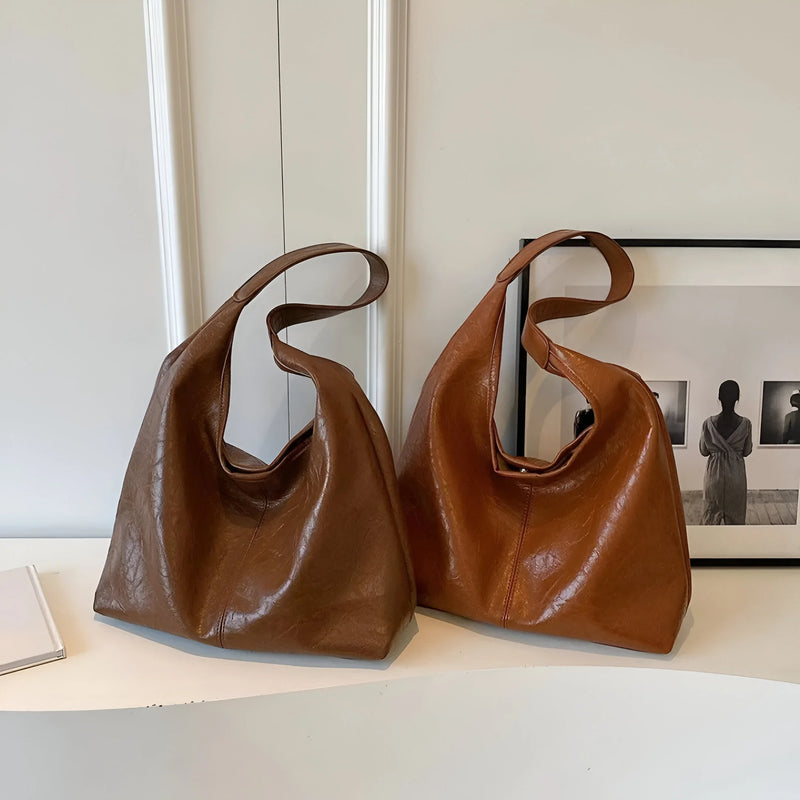 Two-Piece Large Leather Tote Bag