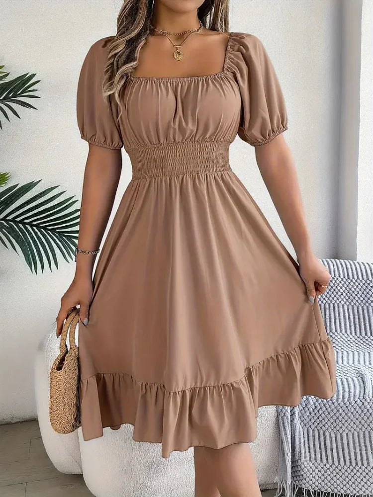 Elegant Square Neck A-Line Dress