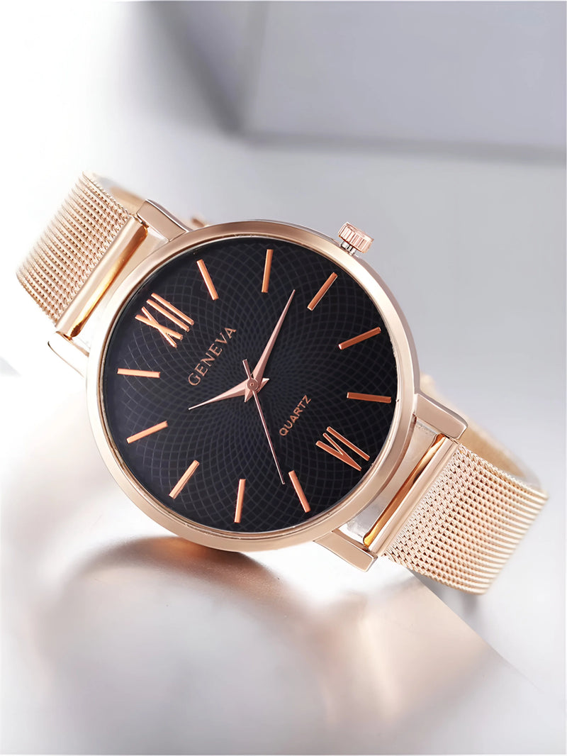 Women's Minimalist Round Dial Mesh Watch