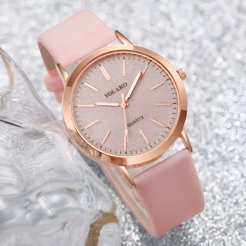 Women's Frosted Dial Leather Strap Watch