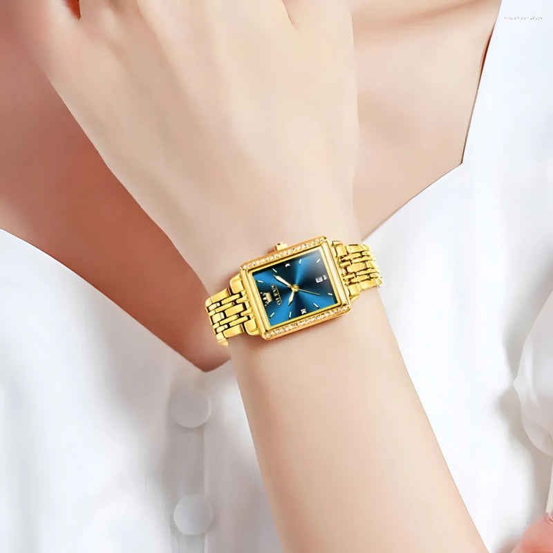 Gold Rectangular Women's Watch