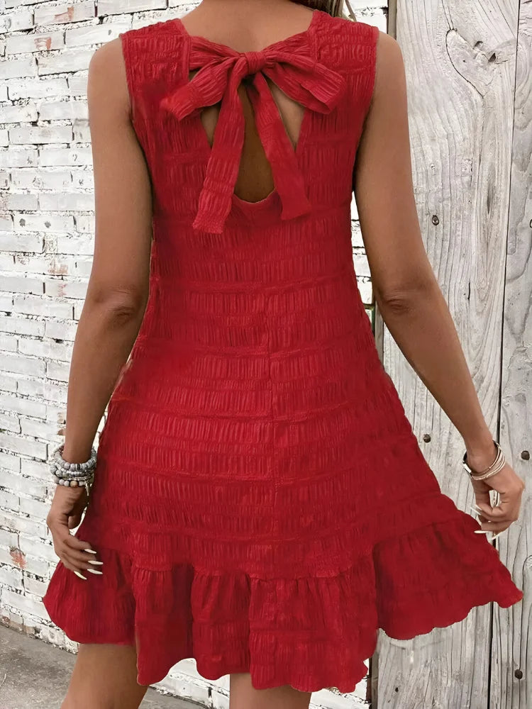 Sleeveless Lace-Up Ruffle Mini Dress