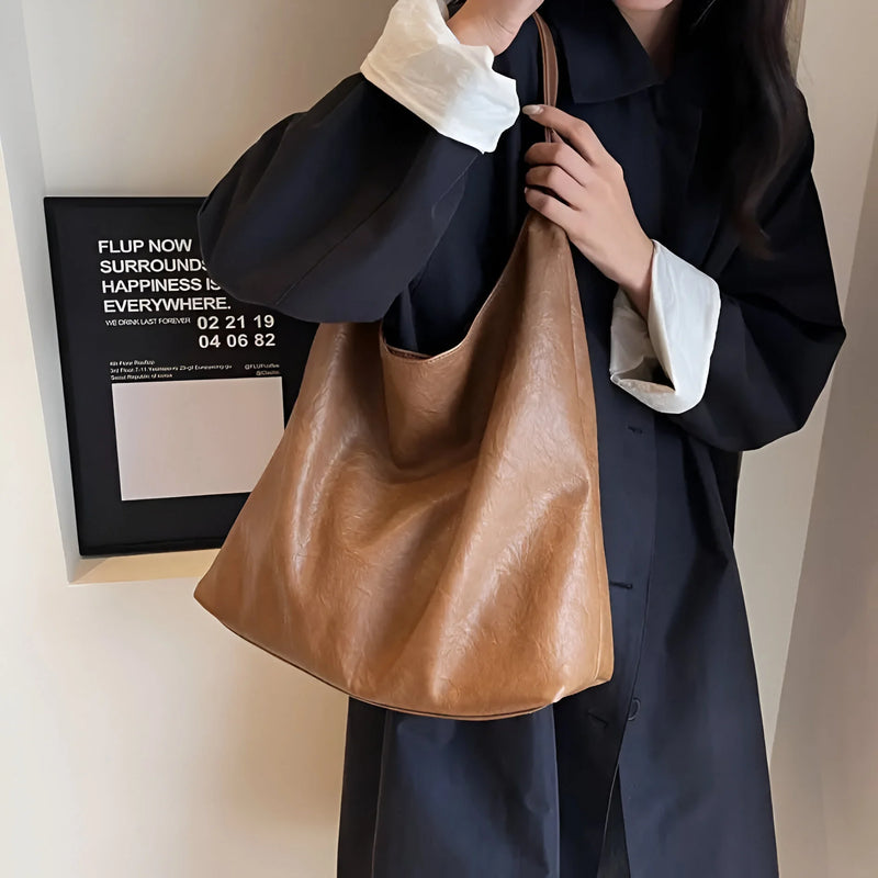 Large Leather Shoulder Tote Bag