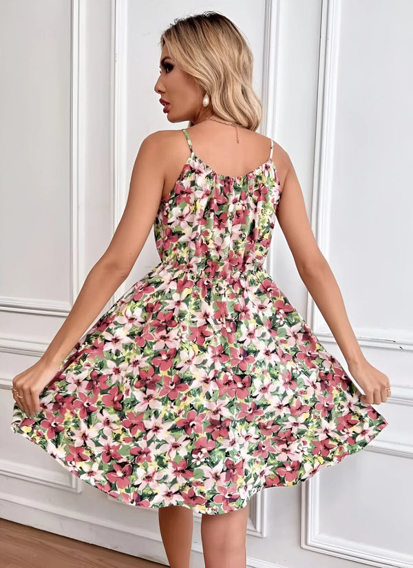 Floral Lace-Up Summer Dress