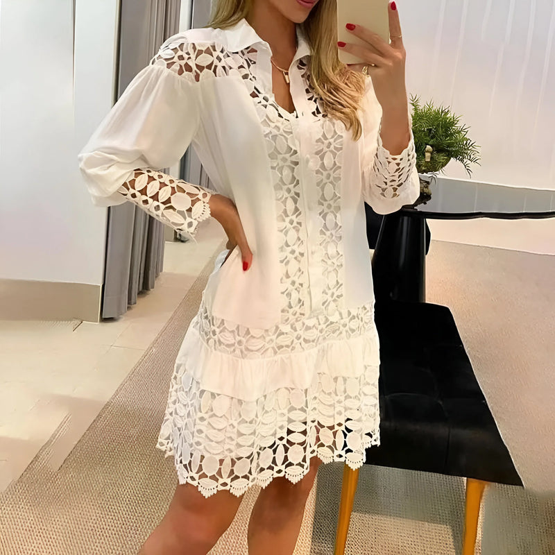 Lace Hollow-Out Long Sleeve Dress