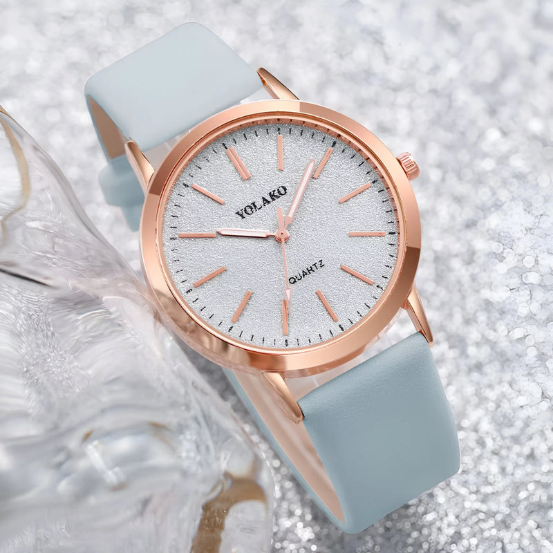 Women's Frosted Dial Leather Strap Watch