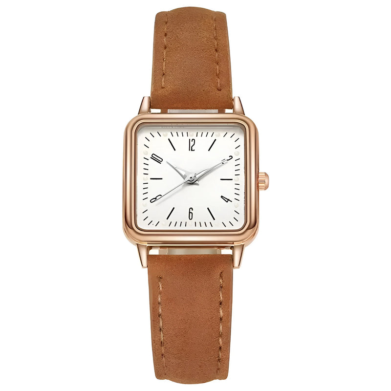 Square Dial Leather Strap GITD Watch for Women