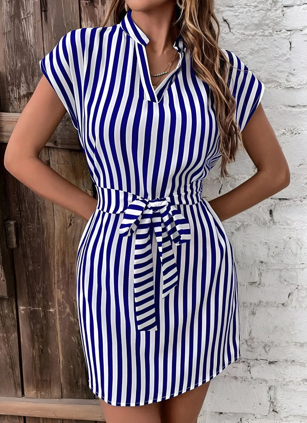 Striped Lace-Up Midi Dress