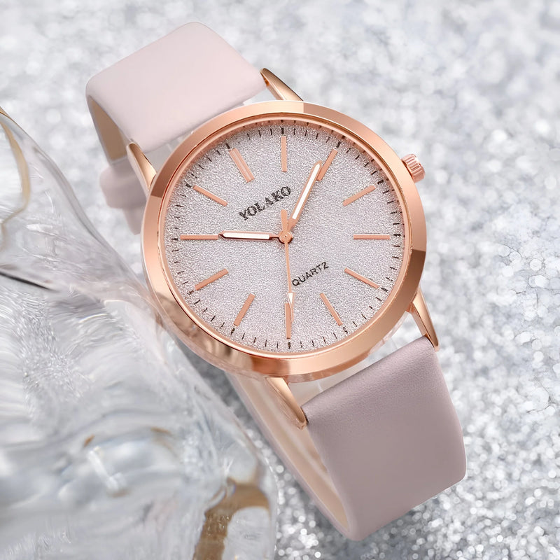 Women's Frosted Dial Leather Strap Watch