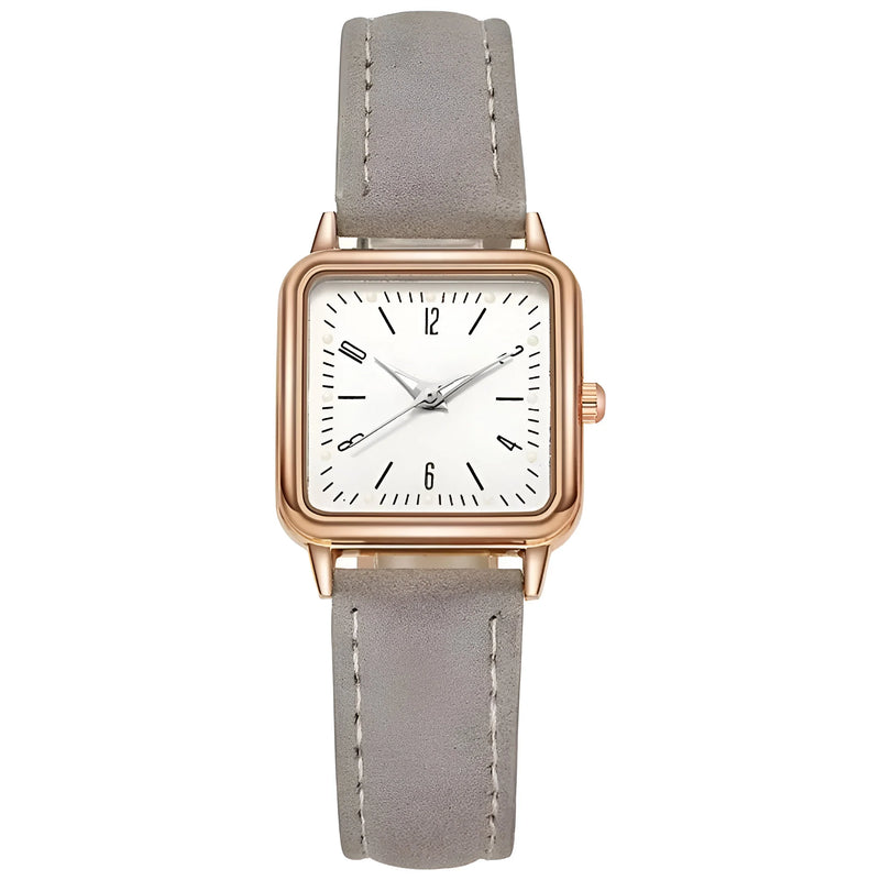 Square Dial Leather Strap GITD Watch for Women