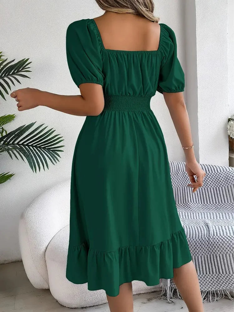 Elegant Square Neck A-Line Dress