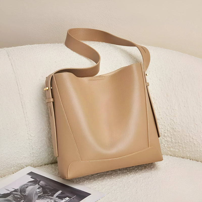 Button-Closure Bucket Shoulder Bag