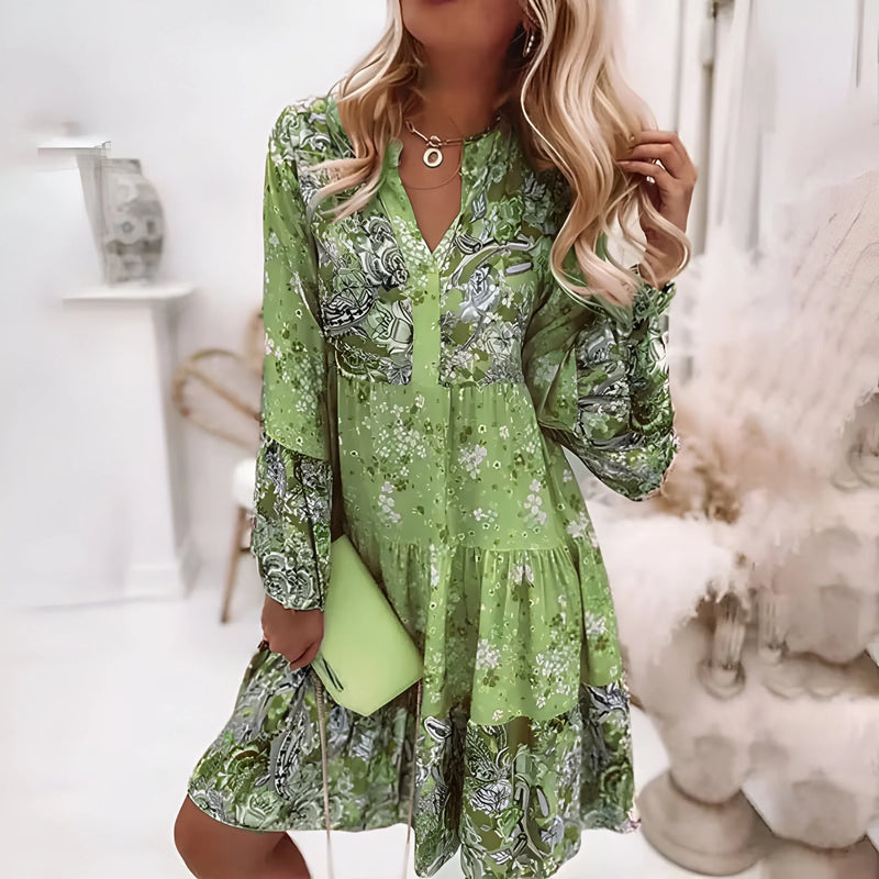 Floral Print Bohemian V-Neck Dress