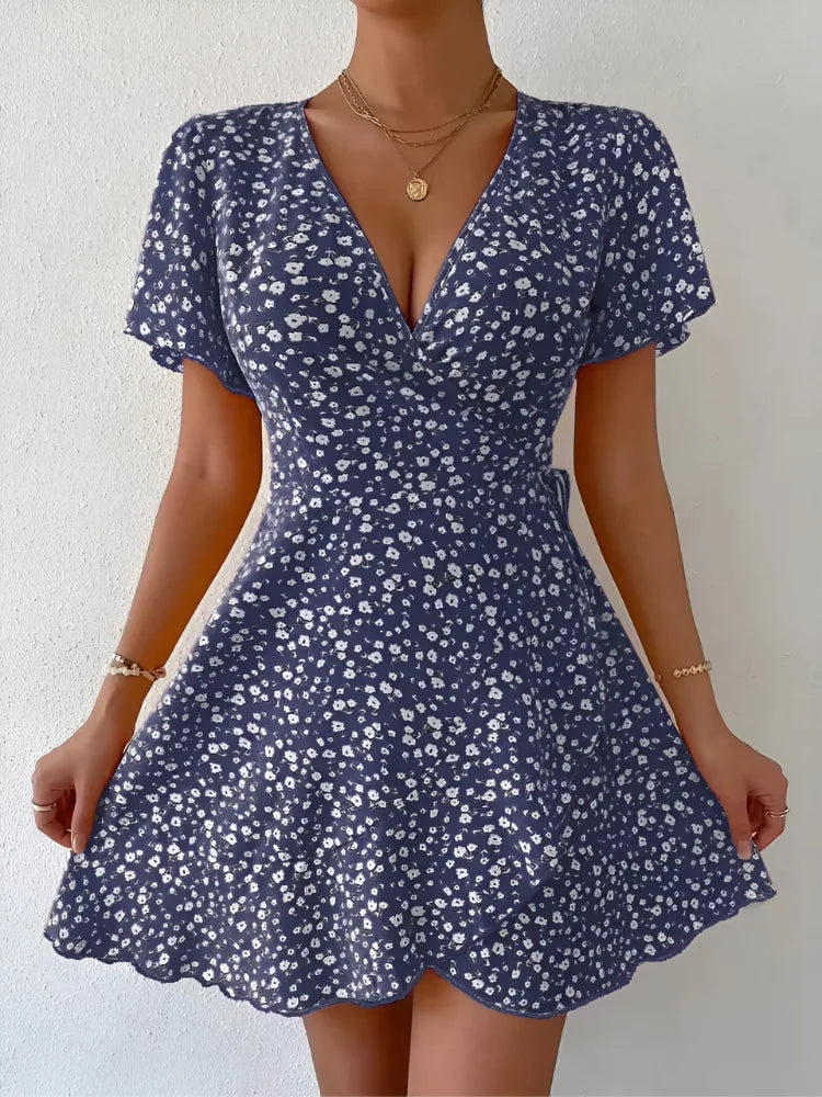 Women's Printed V-Neck Mini Dress