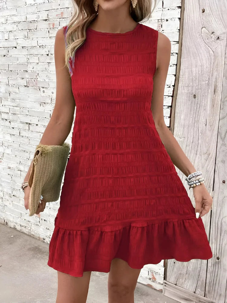 Sleeveless Lace-Up Ruffle Mini Dress