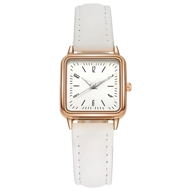 Square Dial Leather Strap GITD Watch for Women