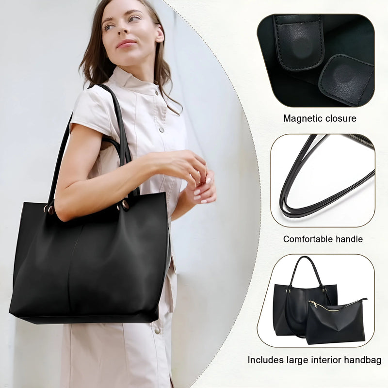 Large Leather Tote Bag with Dual-Use Design