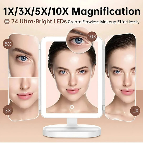 Tri-Fold LED Makeup Mirror