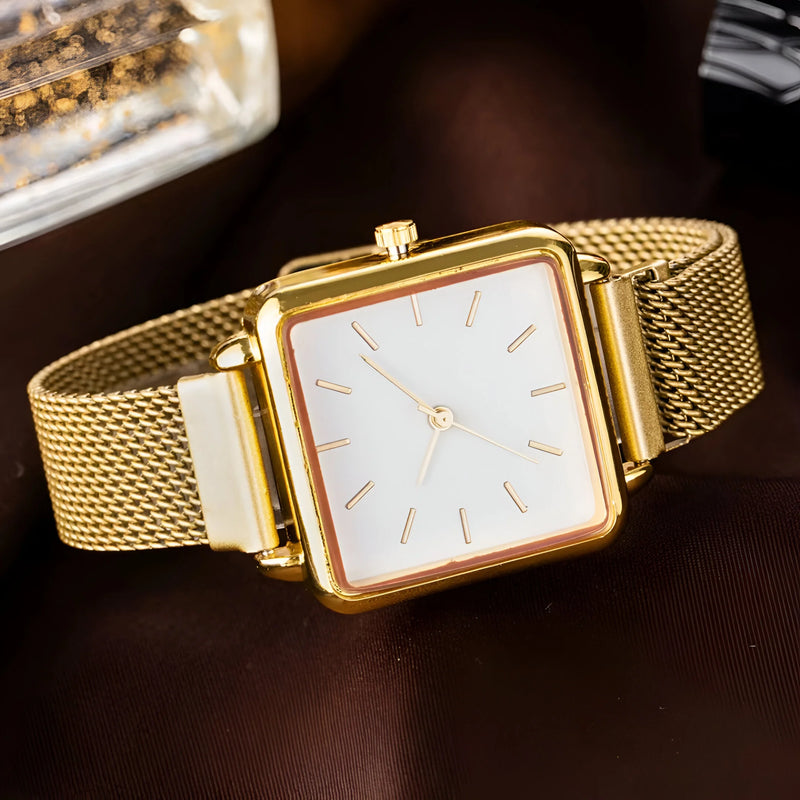 Sleek Square Dial Mesh Strap Watch for Women