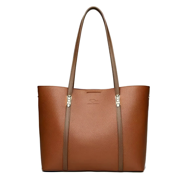 Textured Leather Tote Bag with Dual Closures