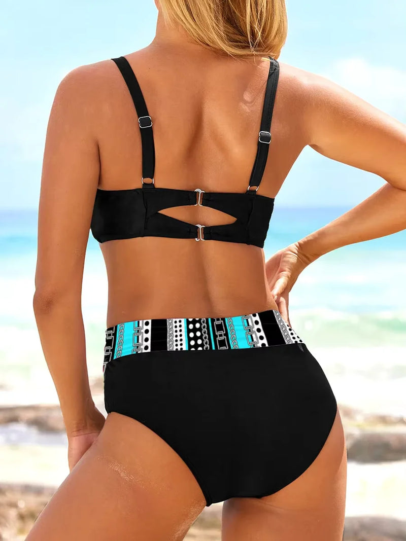 High-Waist Multicolor Striped Criss-Cross Bikini