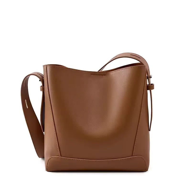 Button-Closure Bucket Shoulder Bag