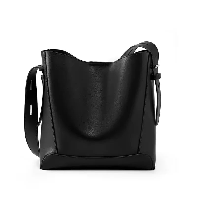 Button-Closure Bucket Shoulder Bag