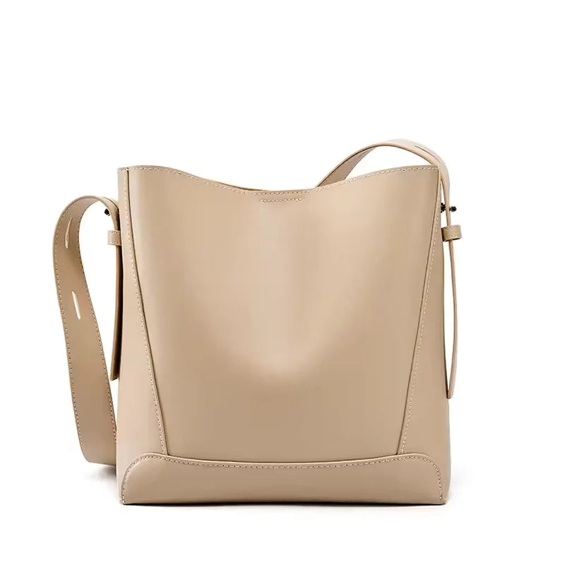 Button-Closure Bucket Shoulder Bag