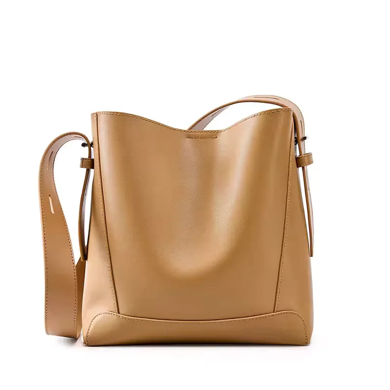 Button-Closure Bucket Shoulder Bag