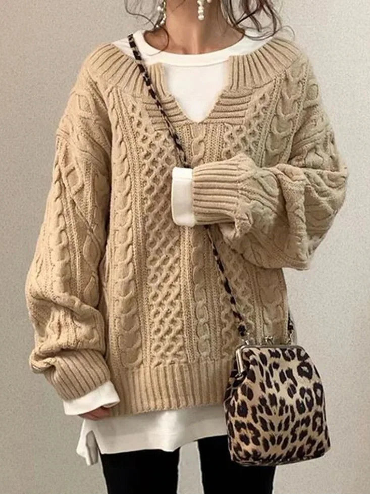 Slouchy Retro Cable Knit Sweater