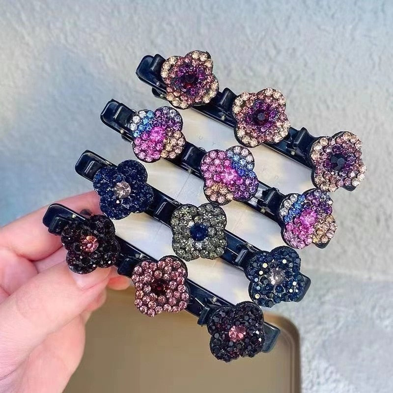 sparkling crystal stone braided hair clips