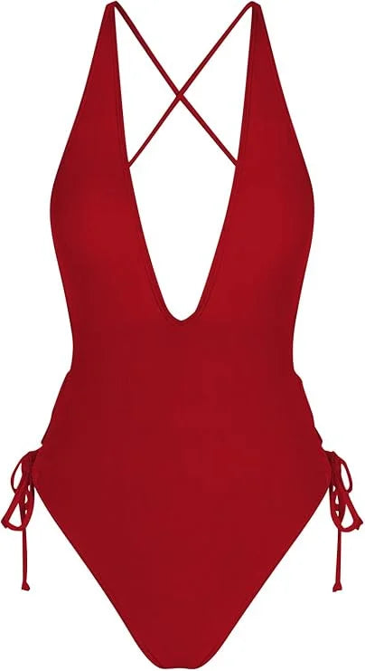 Deep V-Neck One-Piece Swimsuit